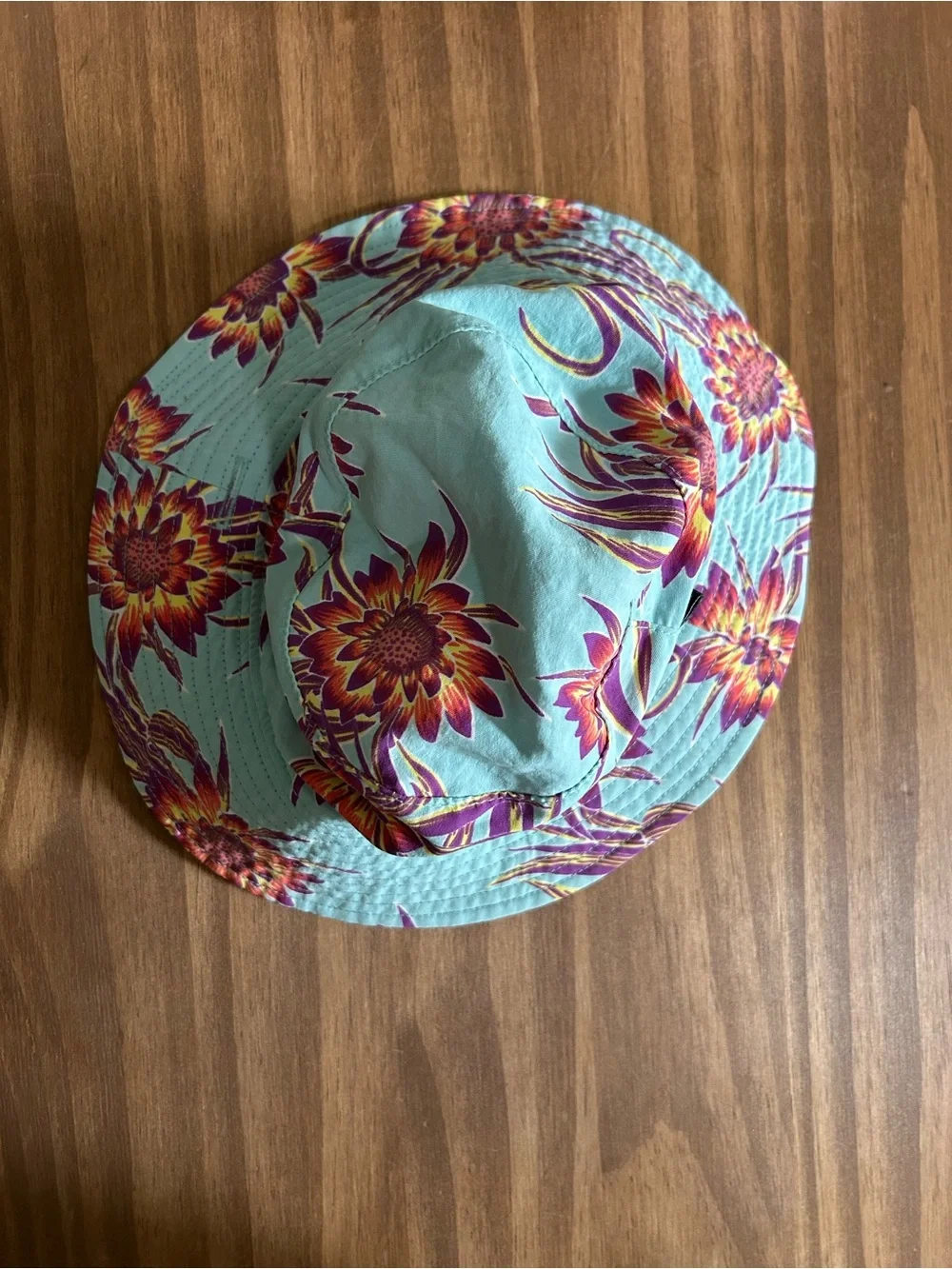 Patagonia Baby Reversible Aqua Bucket Hat with Pink & Orange Floral Print